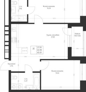2-к квартира, вторичка, 65м2, 5/23 этаж