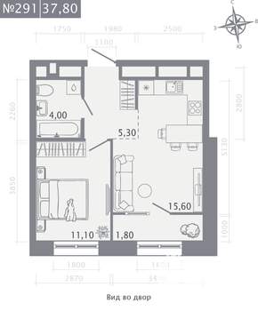 1-к квартира, строящийся дом, 38м2, 3/23 этаж