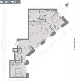 2-к квартира, строящийся дом, 71м2, 24/25 этаж
