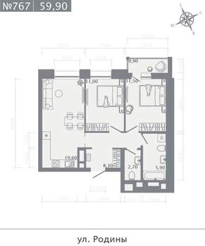 2-к квартира, строящийся дом, 60м2, 12/23 этаж