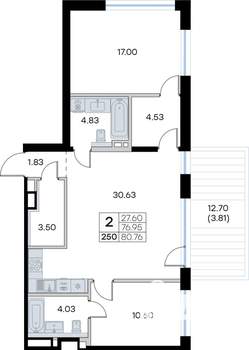 2-к квартира, вторичка, 81м2, 1/8 этаж