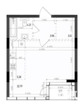 Студия квартира, вторичка, 41м2, 17/22 этаж
