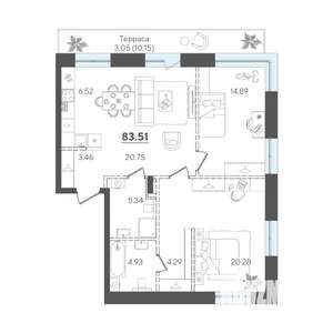 2-к квартира, строящийся дом, 84м2, 4/4 этаж