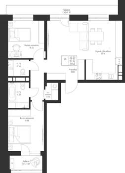 2-к квартира, вторичка, 72м2, 8/23 этаж