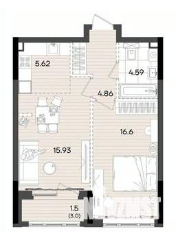 2-к квартира, вторичка, 49м2, 12/23 этаж