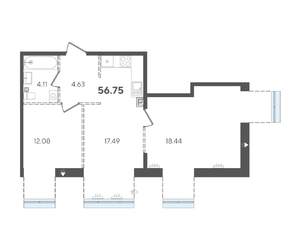 2-к квартира, строящийся дом, 57м2, 3/5 этаж