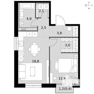 2-к квартира, вторичка, 48м2, 4/19 этаж
