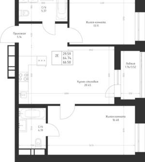 2-к квартира, вторичка, 67м2, 2/23 этаж