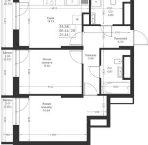 2-к квартира, вторичка, 58м2, 21/24 этаж