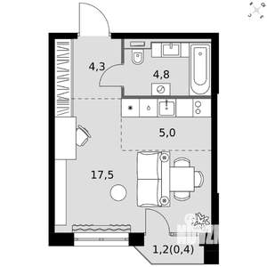 1-к квартира, вторичка, 32м2, 3/20 этаж