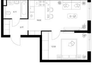 1-к квартира, вторичка, 38м2, 7/24 этаж