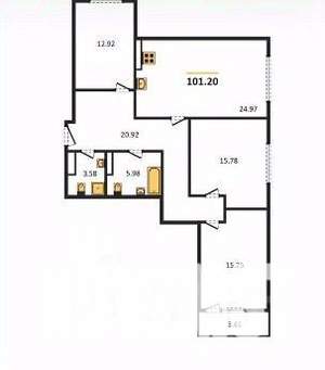 3-к квартира, вторичка, 101м2, 12/25 этаж