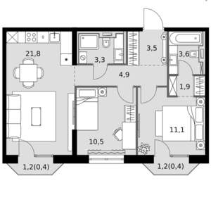 2-к квартира, вторичка, 61м2, 5/20 этаж