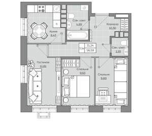 3-к квартира, вторичка, 57м2, 12/19 этаж