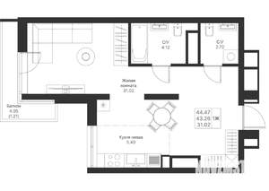 1-к квартира, вторичка, 44м2, 5/24 этаж