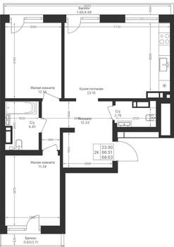 2-к квартира, вторичка, 69м2, 5/10 этаж