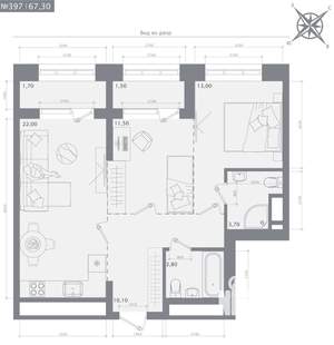 2-к квартира, строящийся дом, 67м2, 7/23 этаж