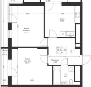 2-к квартира, вторичка, 59м2, 19/25 этаж