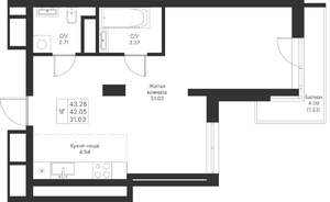 1-к квартира, вторичка, 43м2, 8/25 этаж