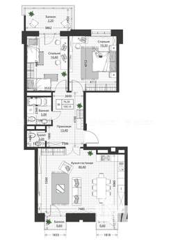 3-к квартира, вторичка, 100м2, 2/4 этаж