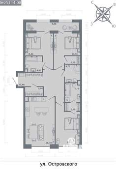 3-к квартира, строящийся дом, 114м2, 2/8 этаж
