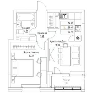 1-к квартира, вторичка, 41м2, 3/9 этаж