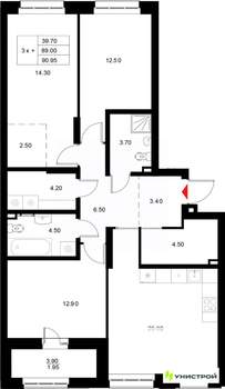 3-к квартира, вторичка, 91м2, 5/22 этаж