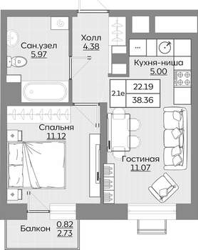 2-к квартира, вторичка, 38м2, 3/24 этаж