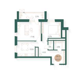 2-к квартира, вторичка, 63м2, 18/24 этаж