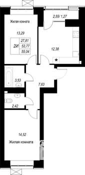 2-к квартира, вторичка, 55м2, 5/10 этаж
