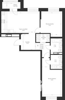 2-к квартира, вторичка, 74м2, 2/23 этаж