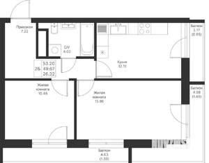 2-к квартира, вторичка, 53м2, 7/25 этаж