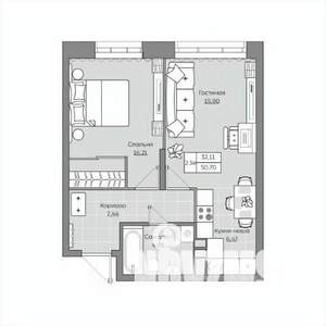 2-к квартира, вторичка, 51м2, 9/19 этаж