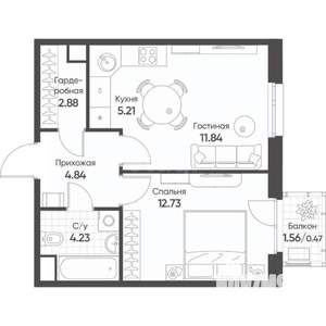 1-к квартира, вторичка, 41м2, 7/18 этаж