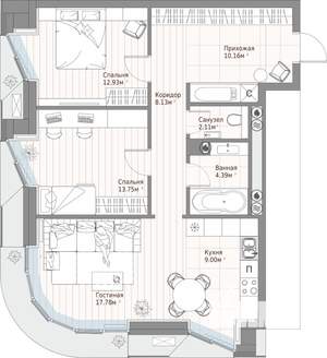 2-к квартира, вторичка, 78м2, 6/10 этаж