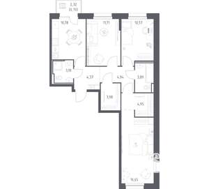 3-к квартира, вторичка, 76м2, 3/17 этаж