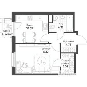 1-к квартира, строящийся дом, 38м2, 8/18 этаж