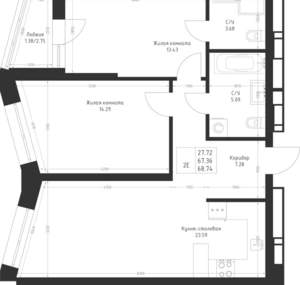 2-к квартира, вторичка, 69м2, 2/23 этаж