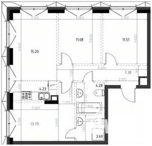 3-к квартира, вторичка, 71м2, 4/15 этаж