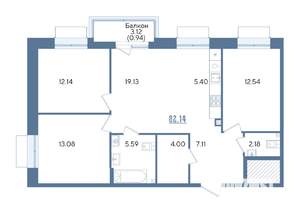 3-к квартира, строящийся дом, 82м2, 2/13 этаж