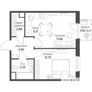 2-к квартира, строящийся дом, 42м2, 4/18 этаж