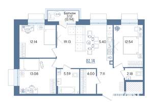 3-к квартира, строящийся дом, 82м2, 2/13 этаж