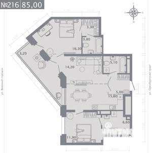 2-к квартира, строящийся дом, 85м2, 4/25 этаж