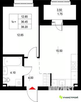 1-к квартира, вторичка, 38м2, 5/22 этаж