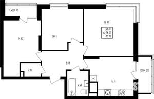 3-к квартира, строящийся дом, 81м2, 3/19 этаж