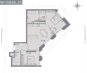 2-к квартира, строящийся дом, 66м2, 14/25 этаж