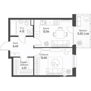 1-к квартира, строящийся дом, 41м2, 6/8 этаж