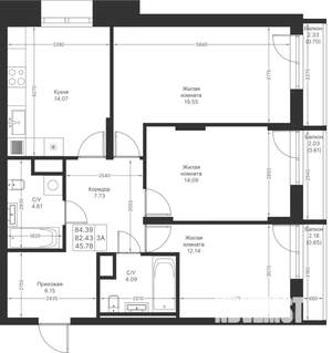 3-к квартира, вторичка, 84м2, 4/24 этаж