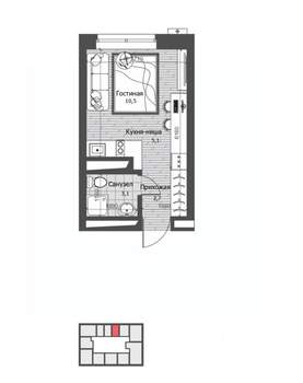 Студия квартира, вторичка, 21м2, 6/22 этаж