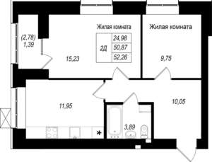 2-к квартира, вторичка, 52м2, 3/10 этаж